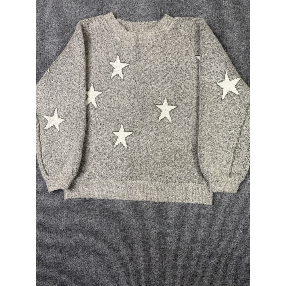 Bunulu Star Sweater Women's Large Gray White Textured Knit Pullover Soft Cozy
